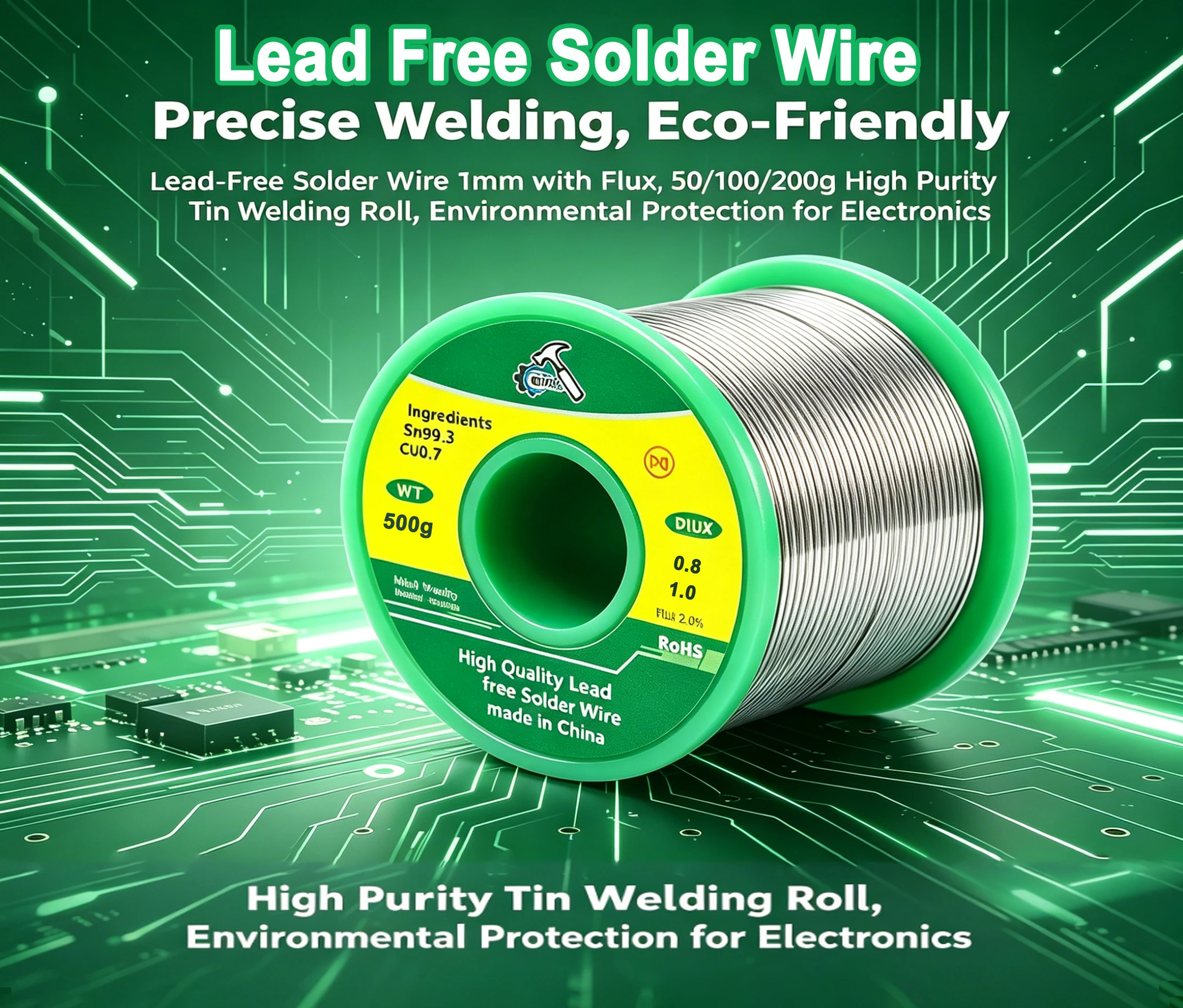Lead-free Solder Wire ROHS Small Roll Tin Wire 20/50/100/200/500g Rosin Flux-cored Smoke Less Cleaning-free Welding Wire