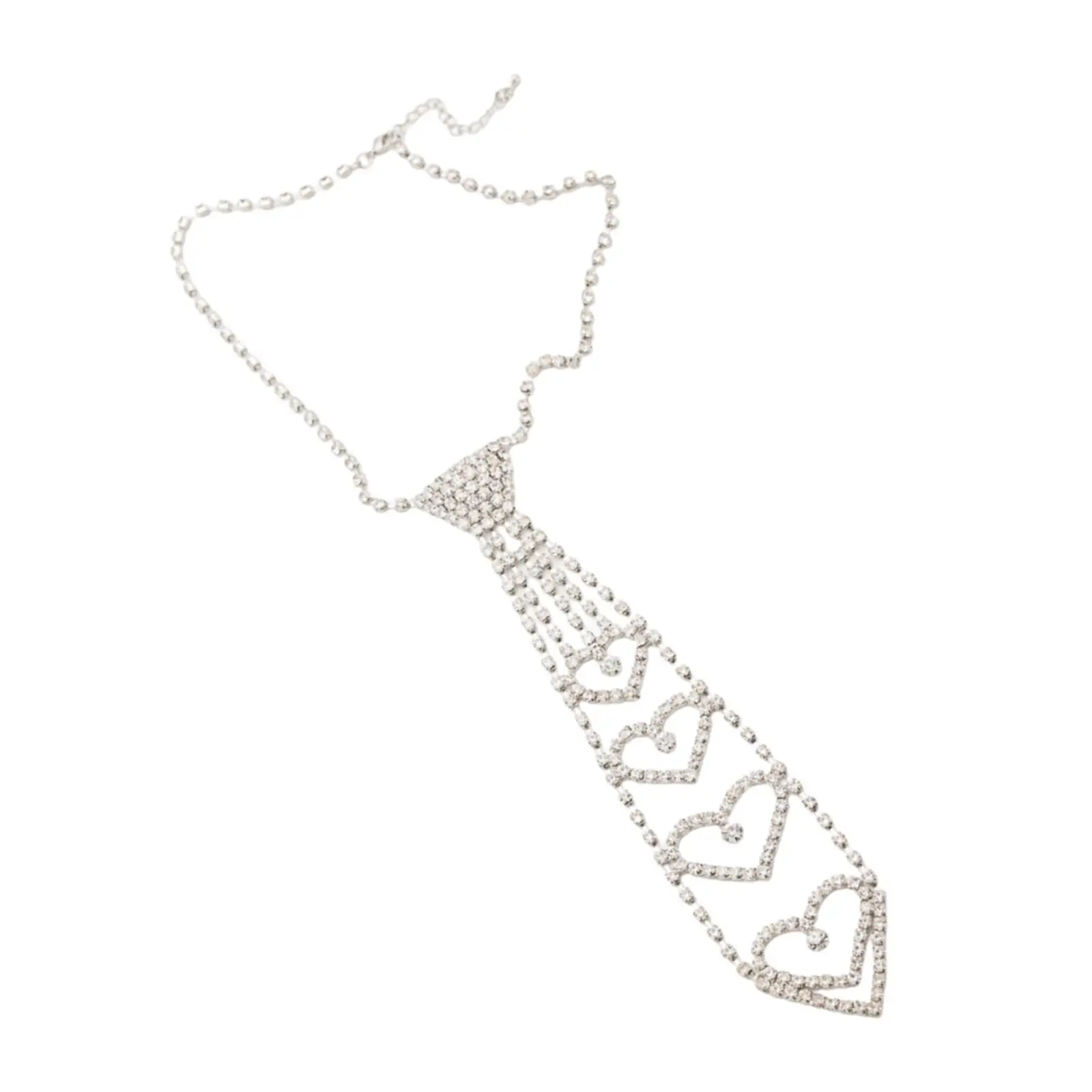 Heart Shaped Rhinestone Tie Flash Jewelry Necktie Necklace Sequin Tie Elegant Rhinestone Necktie for Parties Costumes Halloween
