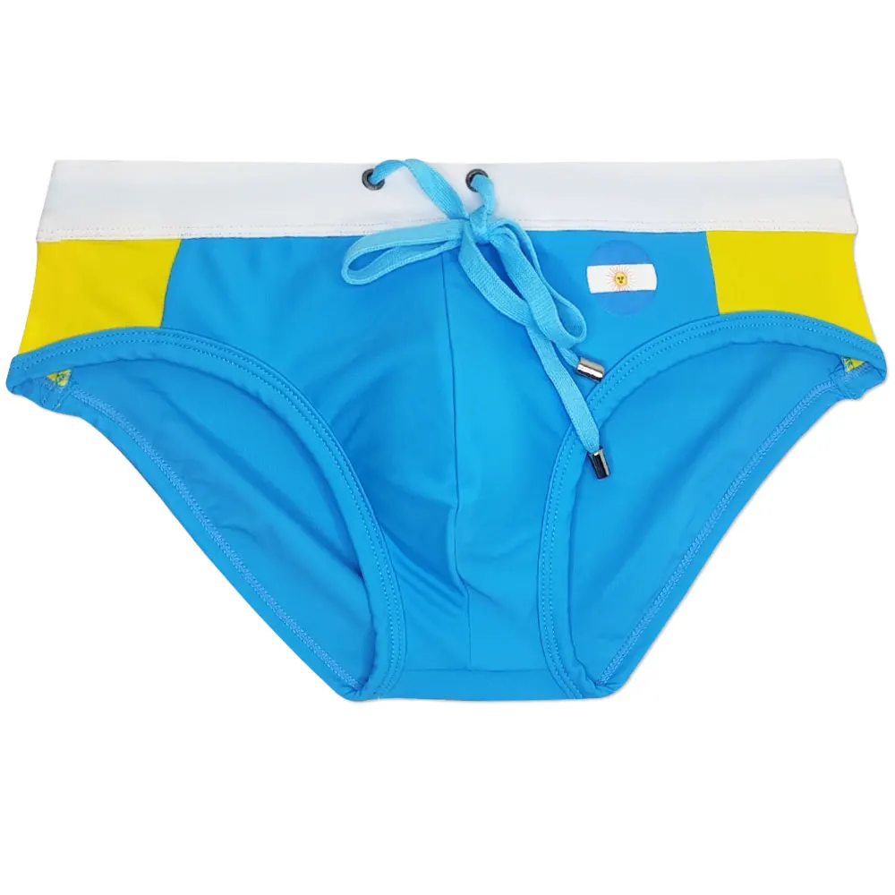 Slip da bagno da uomo Sexy nuoto corto Sport acquatici pantaloni da spiaggia costume da bagno bandiera parola tazza costumi da bagno Sexy maschio