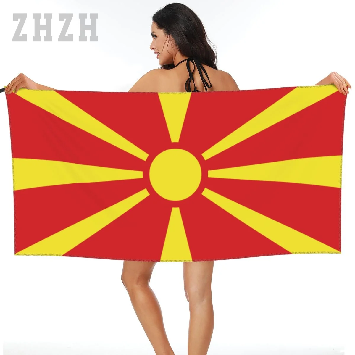 More Design North Macedonia Flag Emblem Bath Towel Quick dry Microfiber Absorbing Soft Water Breathable Beach Swimming Bathroom