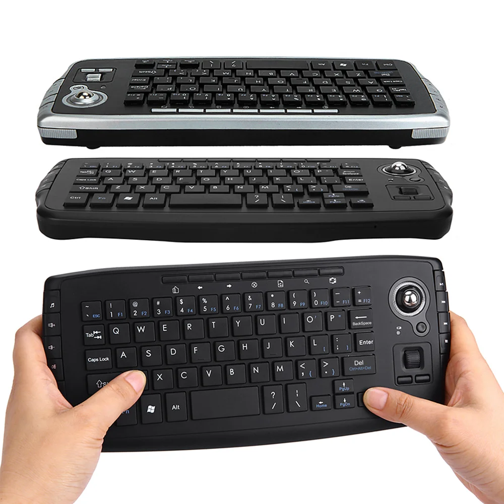 E30 2.4GHz Wireless Keyboard with Trackball Mouse Scroll Wheel Remote Control for Android TV BOX Smart TV PC Notebook Silver