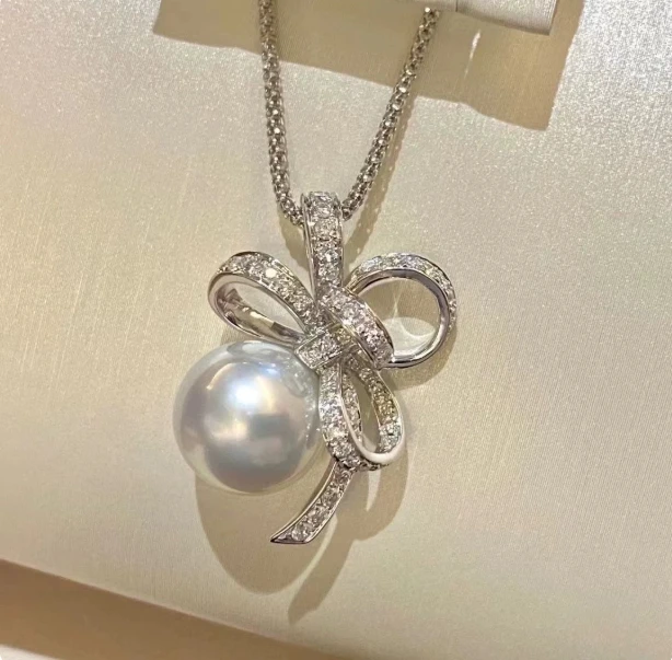 Stunning oversized AAA 10-11mm natural South Sea white pearl pendant necklace 18 inches 925s