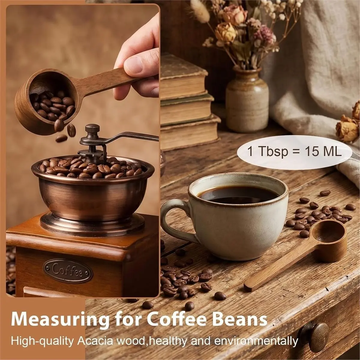 4 Pack Wooden Measuring Spoons,1 Tbsp 15ML Wooden Tablespoon Wooden Scoop for Coffee Beans Tea Spices Sugar