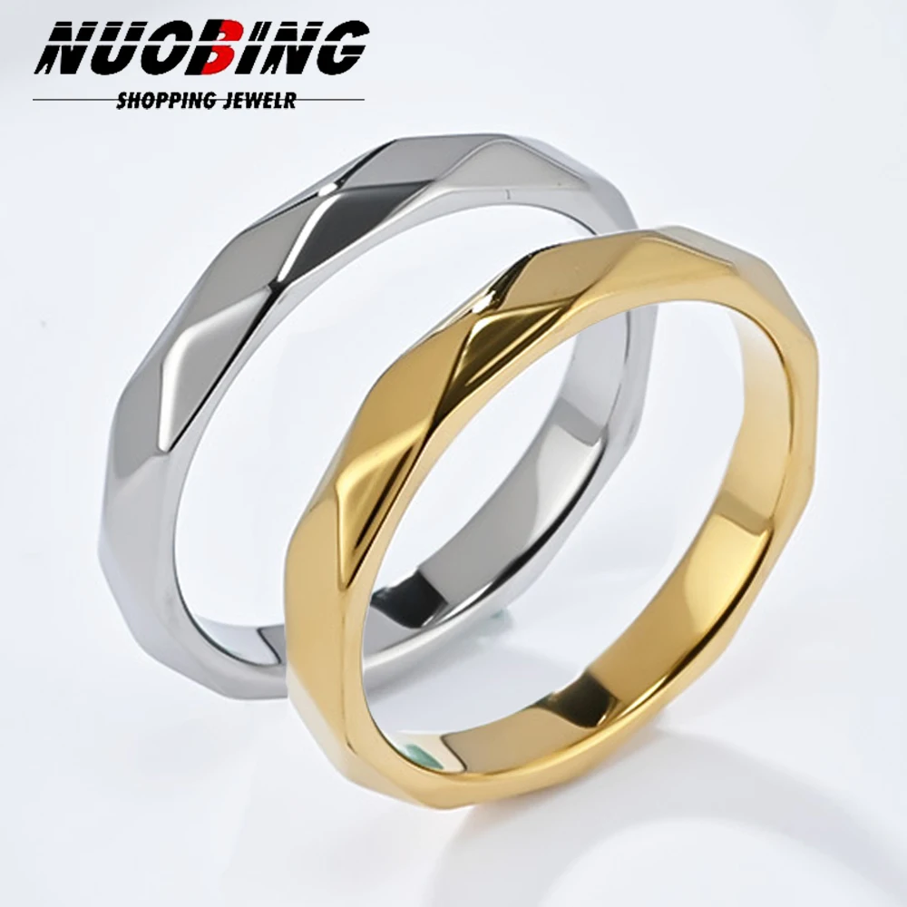 4mm Width Stainless Steel Women Men Cutting Rhombus Surface Propose Girlfriend Valentines Day Christmas Anillos  Gifts