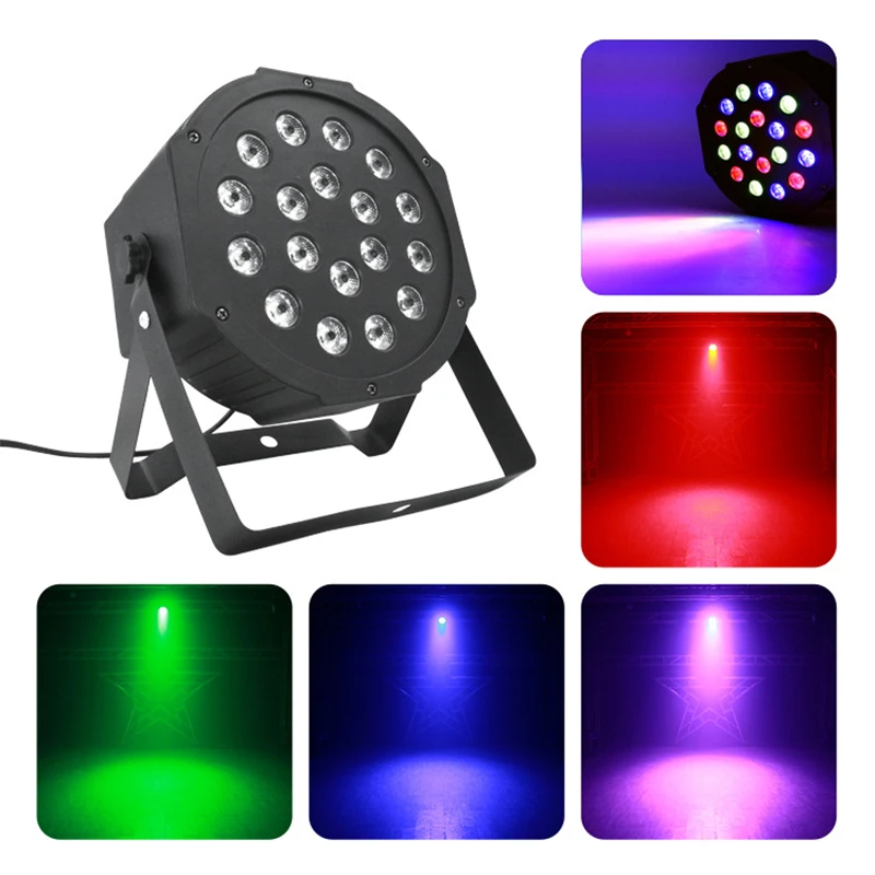 18x3W RGB Full color LED Flat Par Light Sound Activated DMX512 wash Wedding DJ Disco Bar Party LED lights Stage Light Show