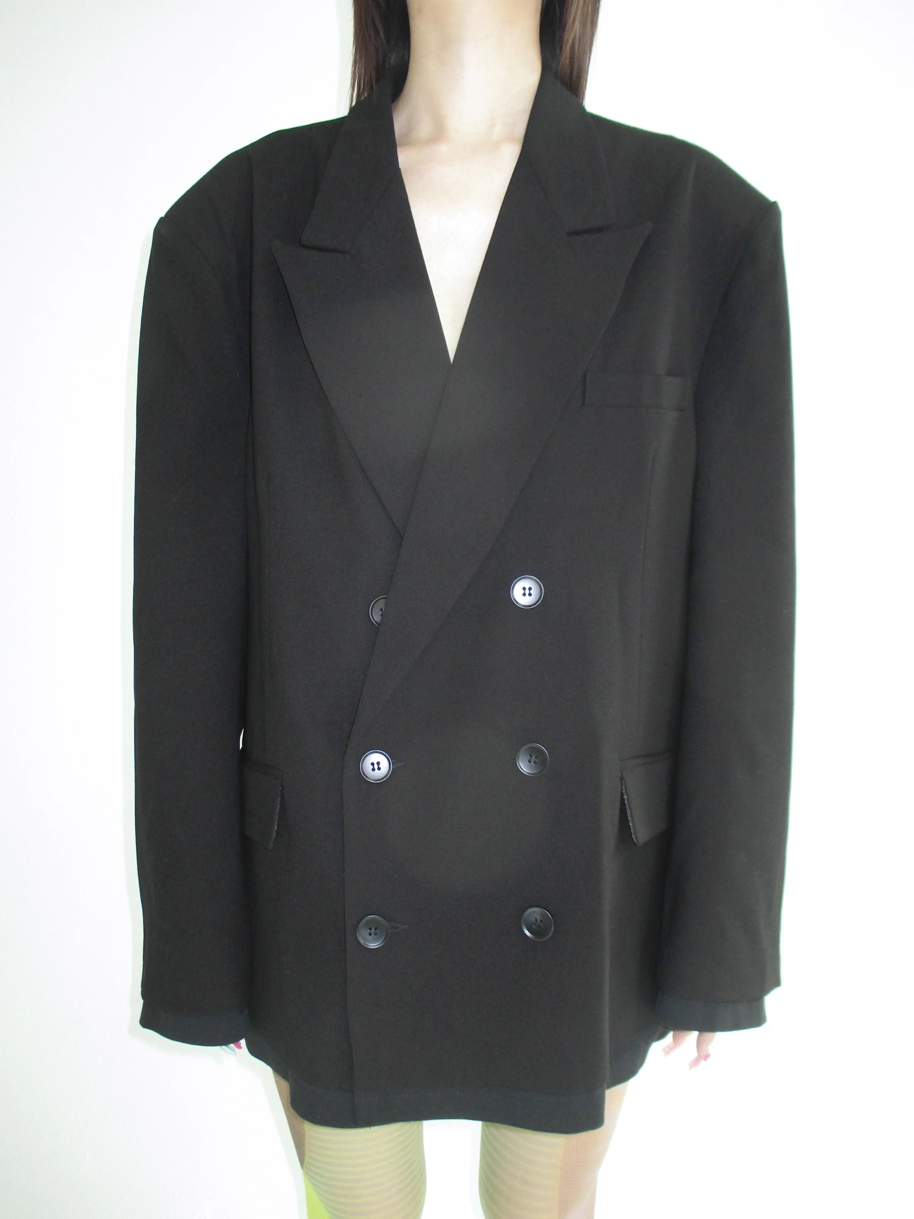 

FourFor Tee Suit Wool Blend Street Sle Loose Fit T-irt Patchwork Dad oulder Pad Suit Bot Hem Design Autumn Outerwear