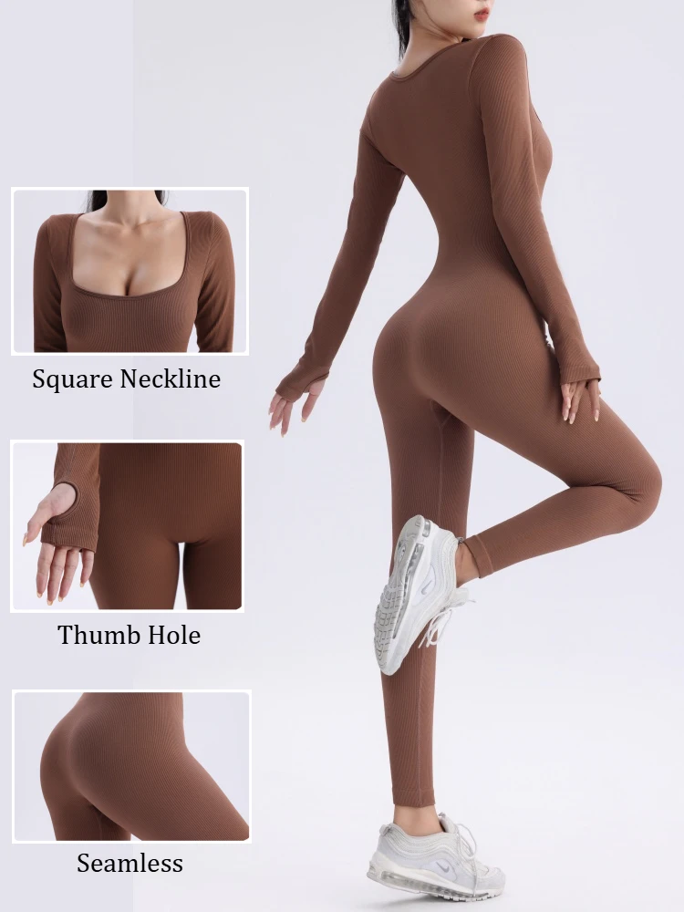 Women Autumn Winter Long Sleeve Jumpsuits Bodycon Slim Fit Streetwear Overall One Piece Bodysuits Outfit Yoga Jumpsuit Women