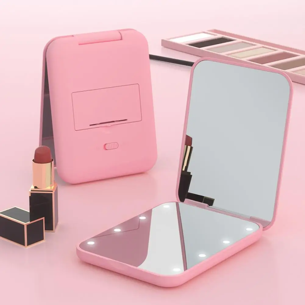 Cosmetic Mirror Portable Folding Vanity Mirror LED Compact Makeup Mirror with 2X Magnification for Travel Home