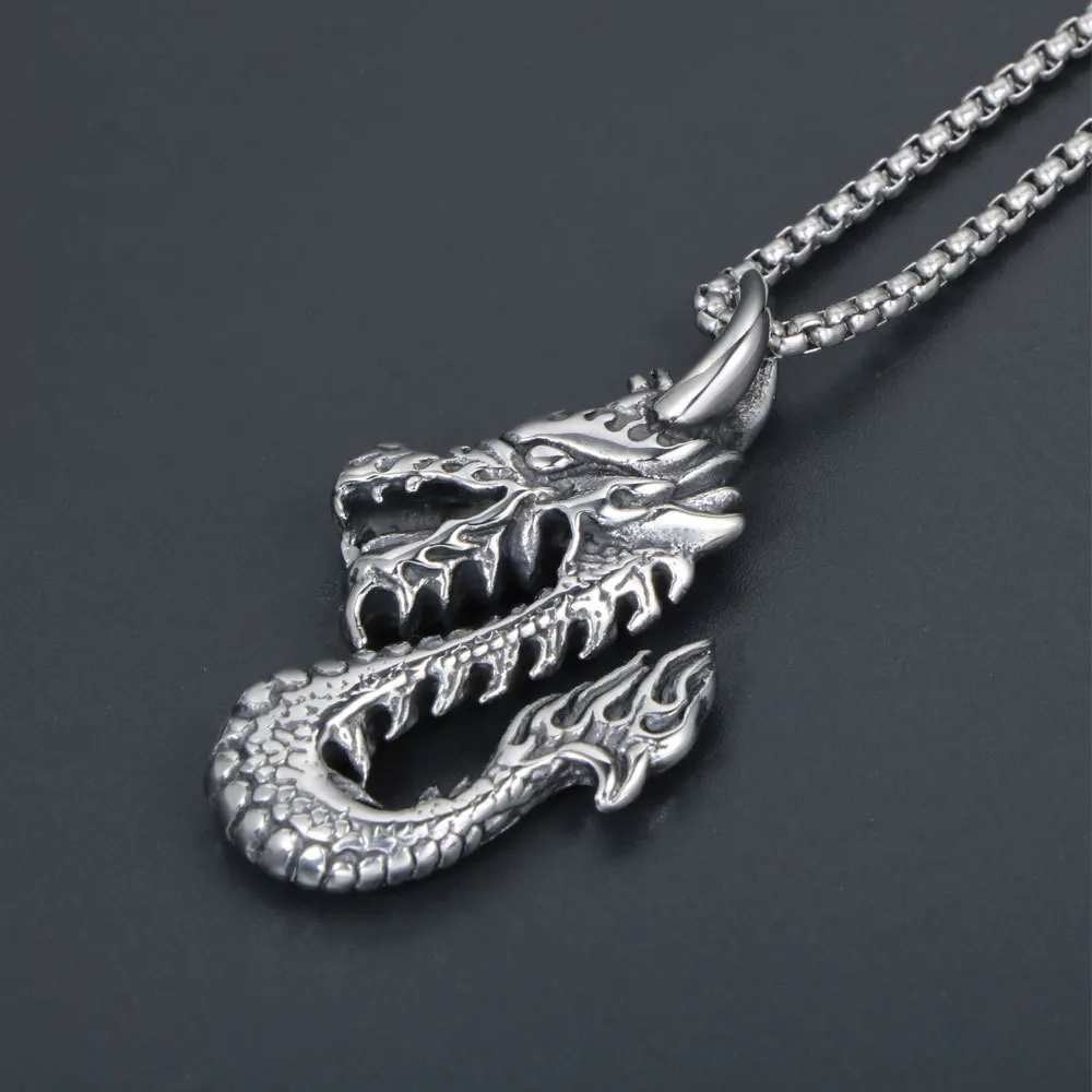 Retro Ethnic Style Zodiac Dragon Animal Pendant Necklace Men's Punk Trend Lucky Wealth Jewelry