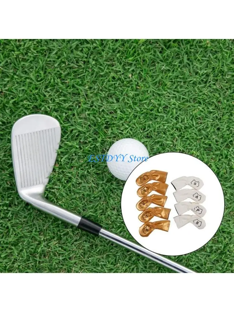 G6DE 9Pcs PU Leather Golfs Iron Headcover Synthetic Watertight Golfs Iron Head Cover