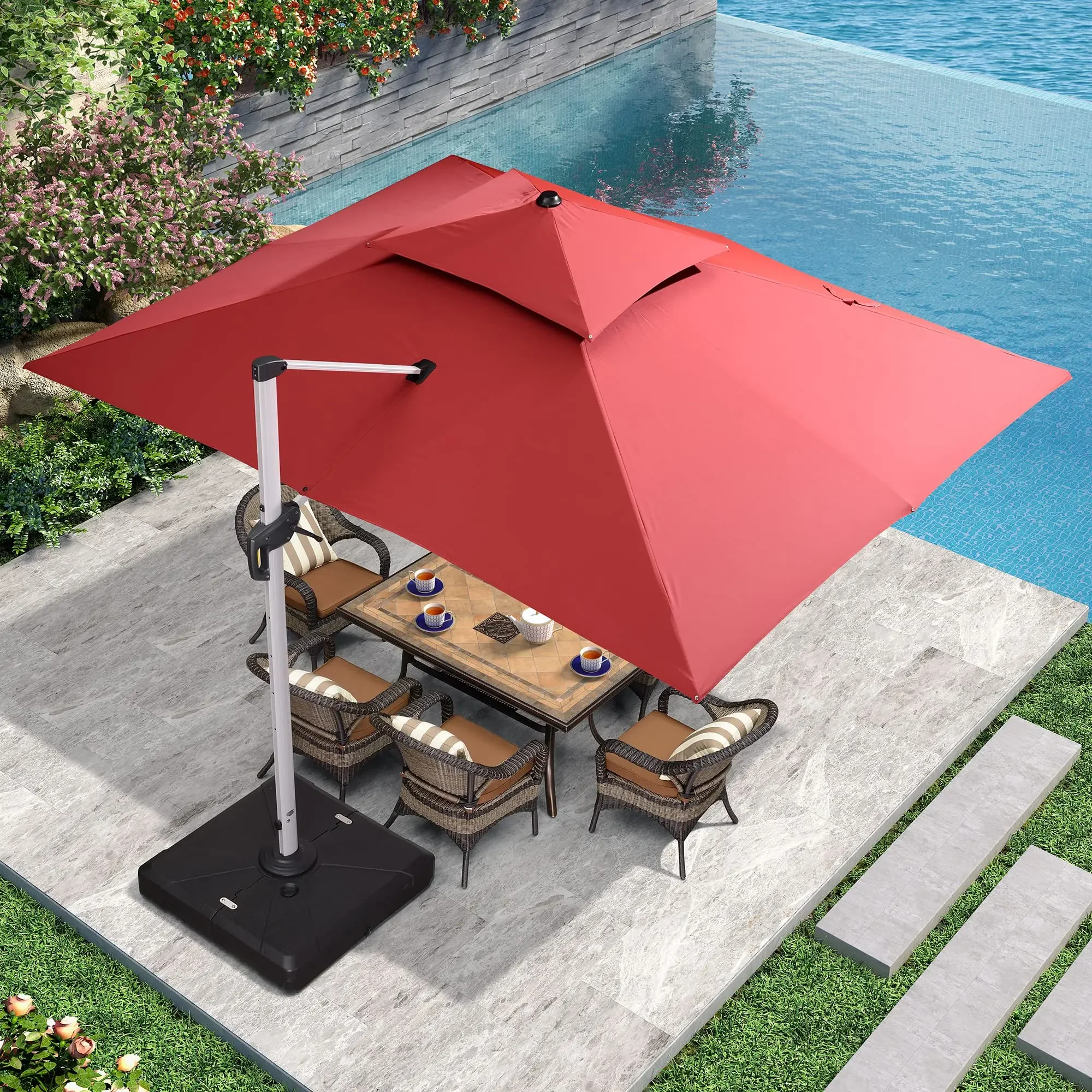 oi Factory Price High Quality Luxury Aluminum Garden Led Outdoor Patio Umbrella Solar Parasol With Led Lights