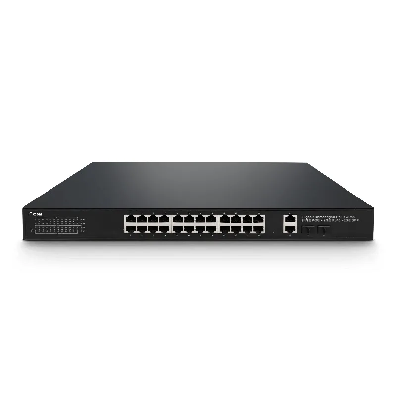 400W Rack Mount 24 Port PoE Plus Unmanaged Gigabit Switch IEEE802.3af at 2 SFP 1G Uplink Port For VoIP AP Networking Device