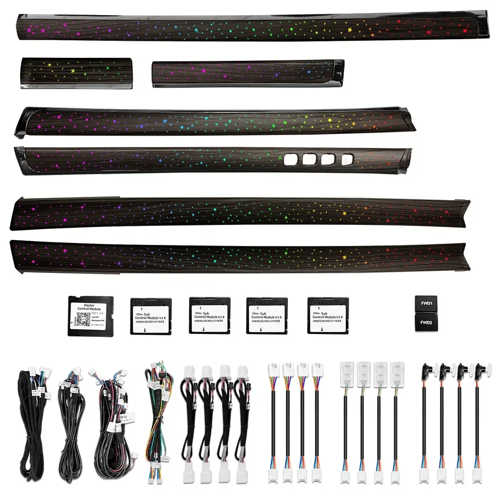 

64 цвета, звездное деревянное окружающее освещение для Toyota Land Cruiser 200 LC200 RHD, правая рука 2010-2021, комплект обновления внутреннего светодиодного освещения