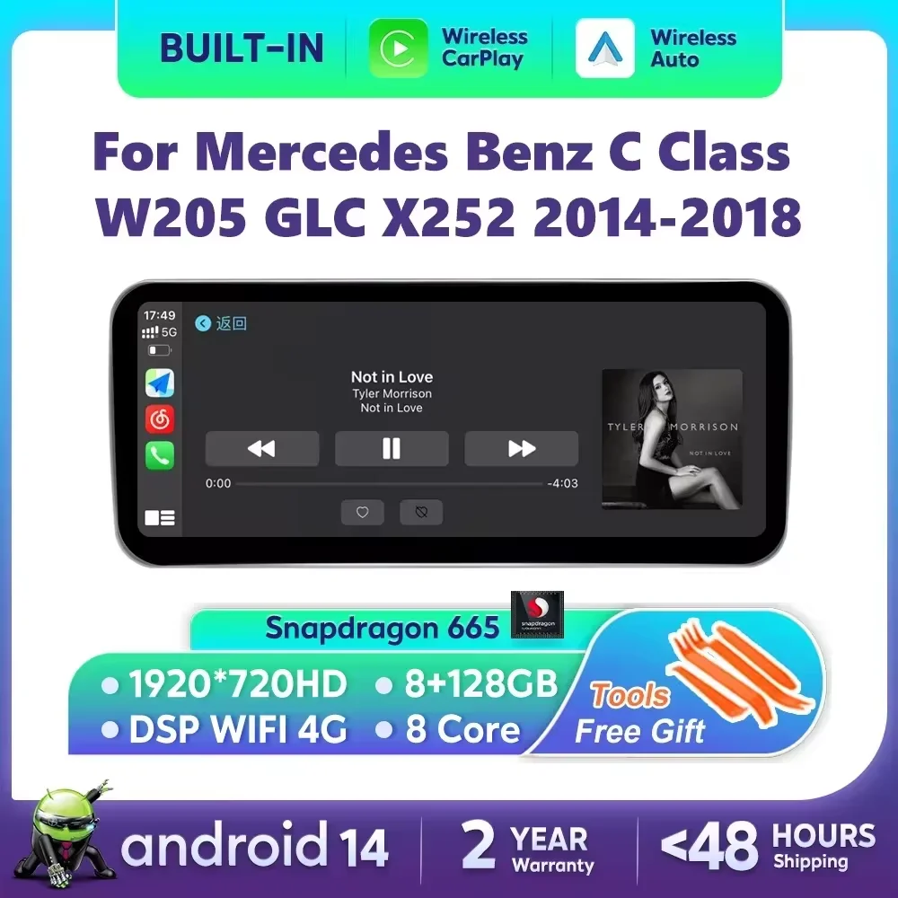 

Android 14 CarPlay For Mercedes Benz C Class W205 GLC X253 2014-2018 Car Multimedia Navigation GPS SWC DSP 4G WiFi