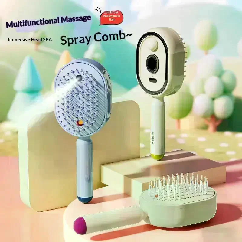 1 Set 3 In 1 Electric Spray Air Cushion Massage Comb Self Cleaning Steam Essential Oil Rechargeable For Frizzy Hair Scalp Care