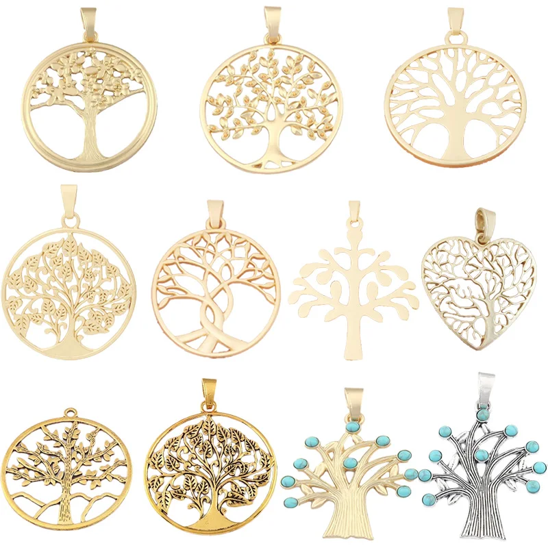 

2pcs Matt Gold Large Filigree Tree of Life Heart Round Charms Pendants for DIY Necklace Fashion Jewelry Making Findings
