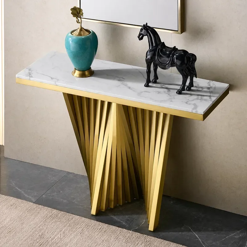 New Italian Light Luxury Marble Stone Table Ultra Narrow Entrance Cabinet Console Table for Villa Corridor End View Display