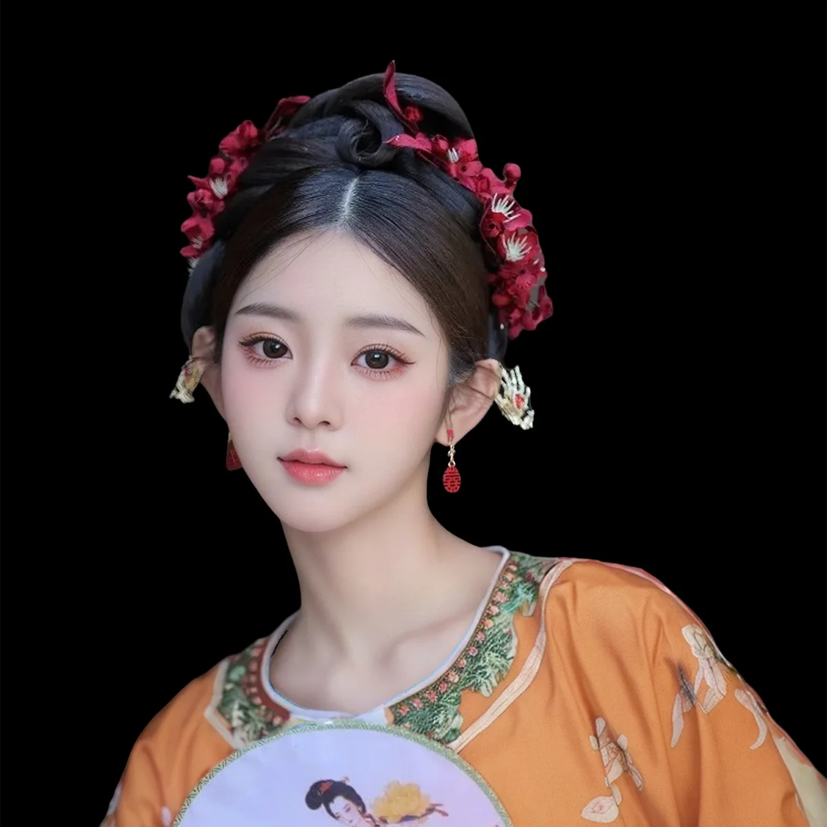 Bridal Headdress Red Flowers Xiuhe Hairpin New Chinese Classical Ancient Style Cheongsam Toast Party Clothing Hair Accessories