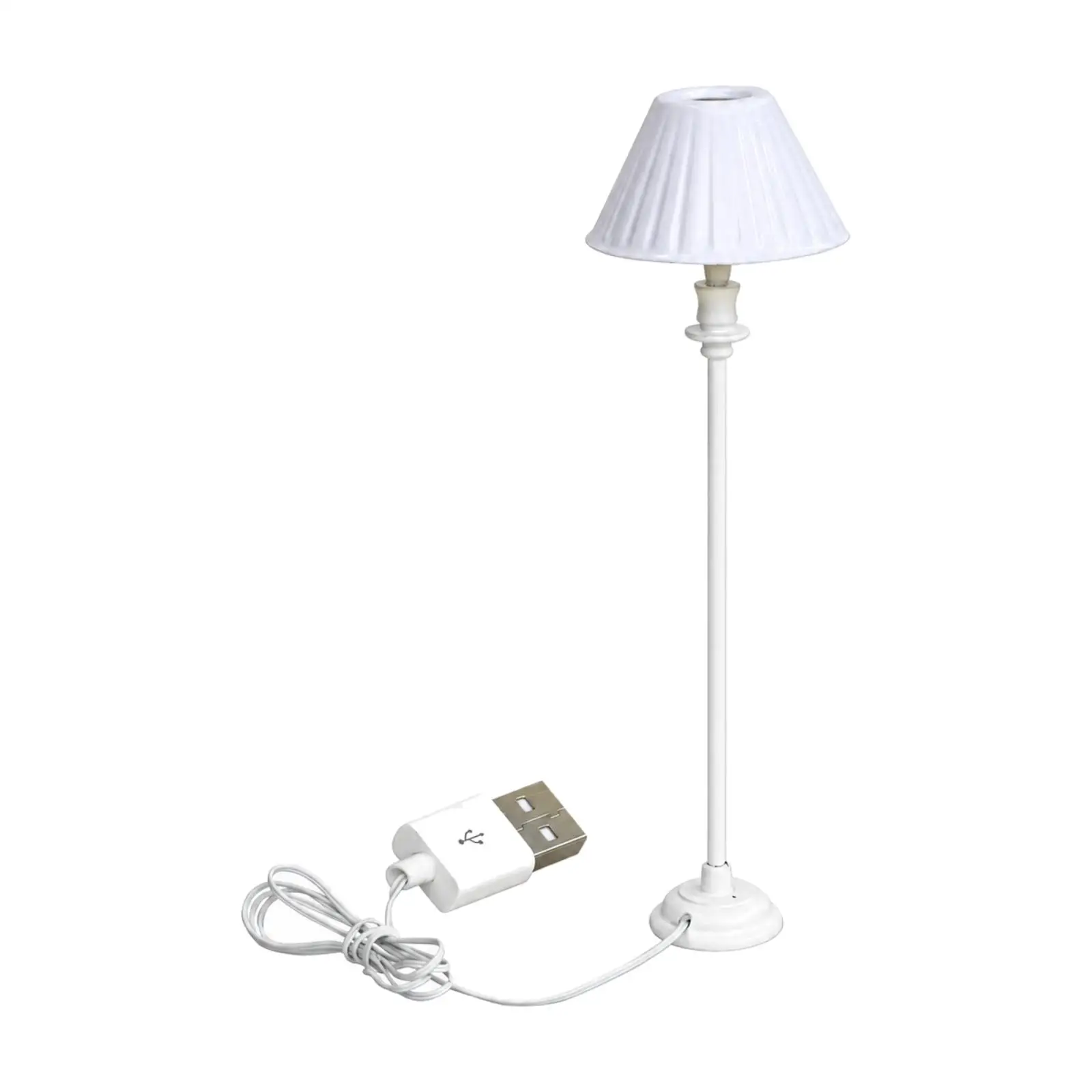 Small Dollhouse Floor Lamp 1 12 Scale White Alloy Shell Shade Decorative Stem for Miniature Bedroom Display Accessory