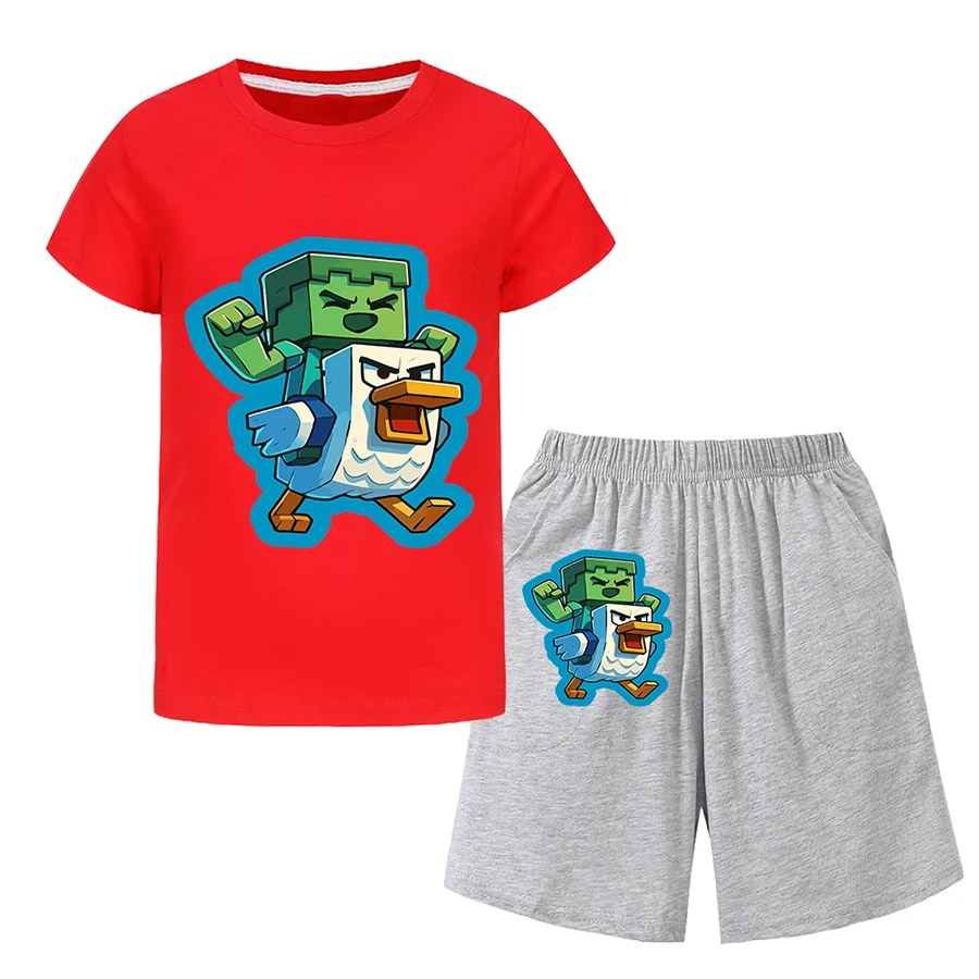 Chicken Jockey Tracksuit for Boy Shorts for Girls Korean Summer Clothes Loungewear Family Matching Clothes Sets Two-piece Set