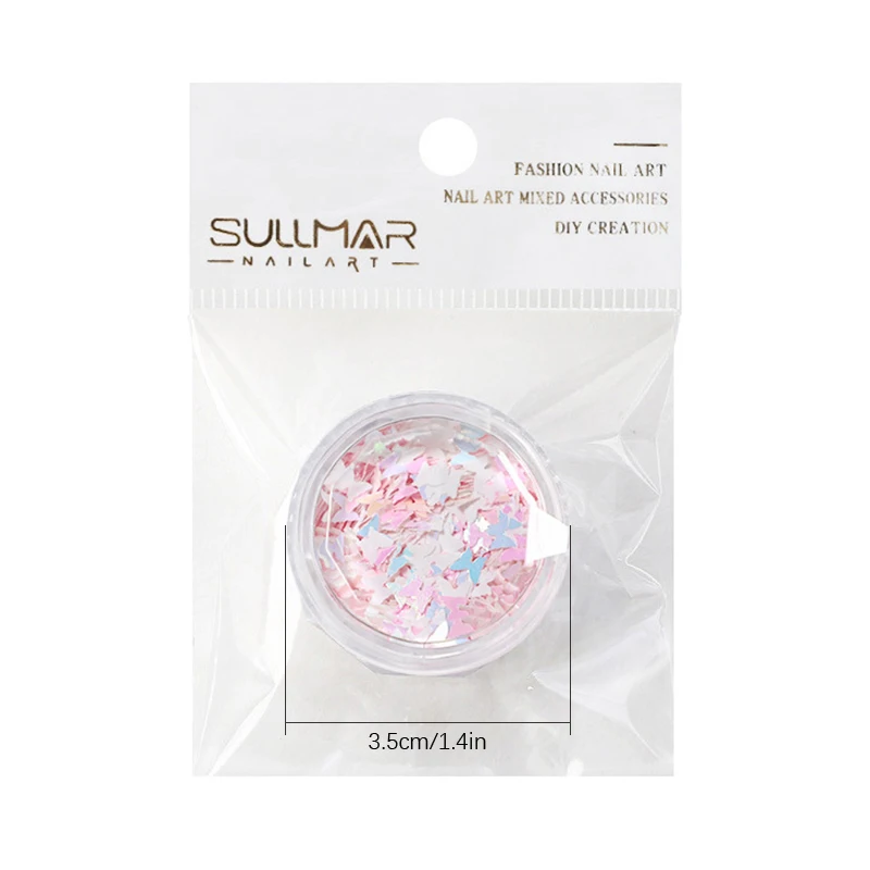 1Jar Mini Colorful Dreamy Butterfly Nail Glitter Macaron Illusion Decorative Material Accessories For Nail Art Craft