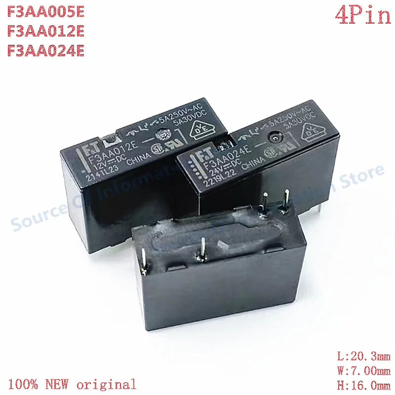 5Pcs F3AA005E/F3AA012E/F3AA024E Power Relay 5V 12V 24VDC 4Pin 5A 100% New