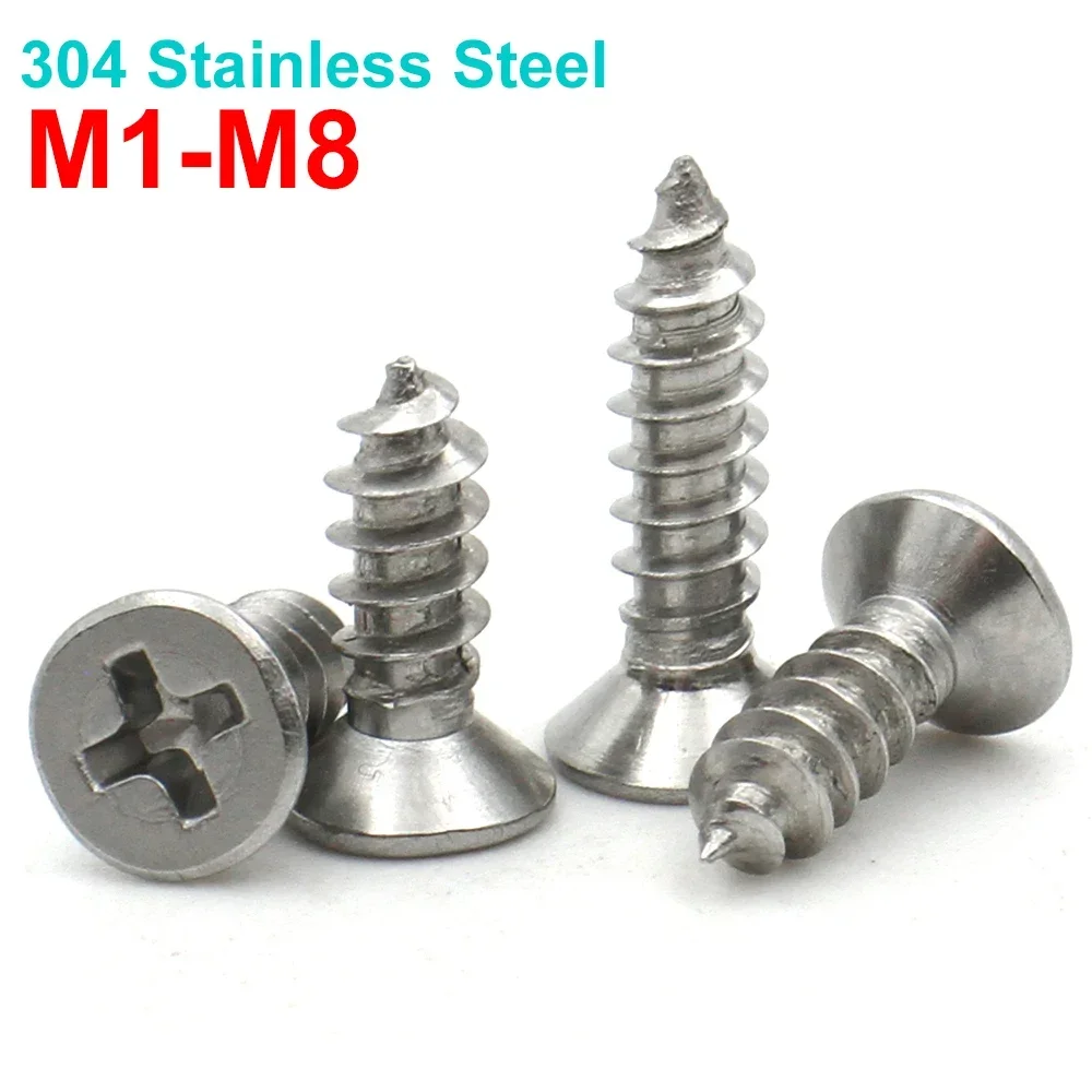 5/20/50/100pcs DIN7050 M1 M1.4 M1.7 M2 M3 M4 M5 M6 M8 A2 304 Stainless Steel Cross Phillips Countersunk Head Self-Tapping Screw