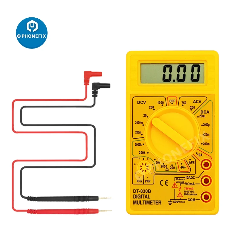 **Mini Digital Display Multimeter 7501000V High Safety Handheld Ohm Tester with Probe for DC Voltage AC Current Diode Check HFE