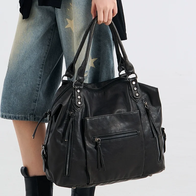 

Luxury Multipocket Shoulder Bag Fashion Retro Commuter Underarm Motorcycle Bag Brand Design Women Crossbody Bag Large Travel Bag