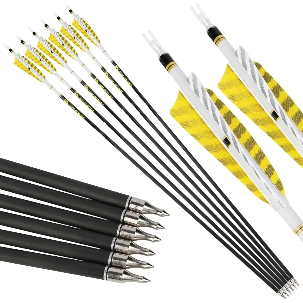 

6/12pcs ID6.2mm Archery Pure Carbon Arrow SP300 400 500 600 700 800 Spin Feathers Recurve Compound Bow Shooting Hunting Target