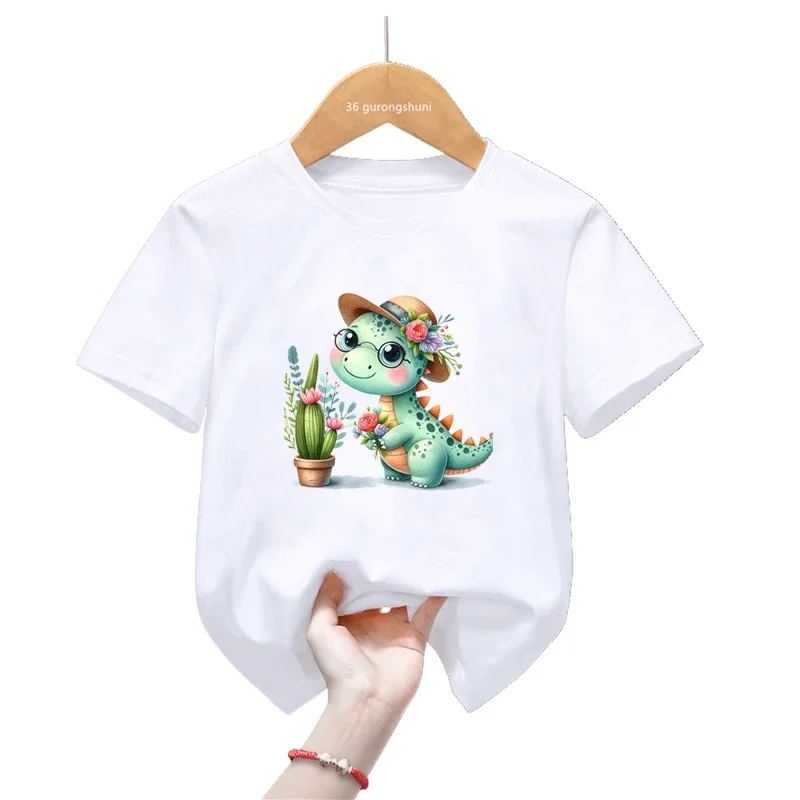 

Funny Watercolor Dinosaurs Print T Shirt Girls/Boys Harajuku Kawaii Kids Clothes Funny Tshirt Summer Short Sleeve T-Shirt