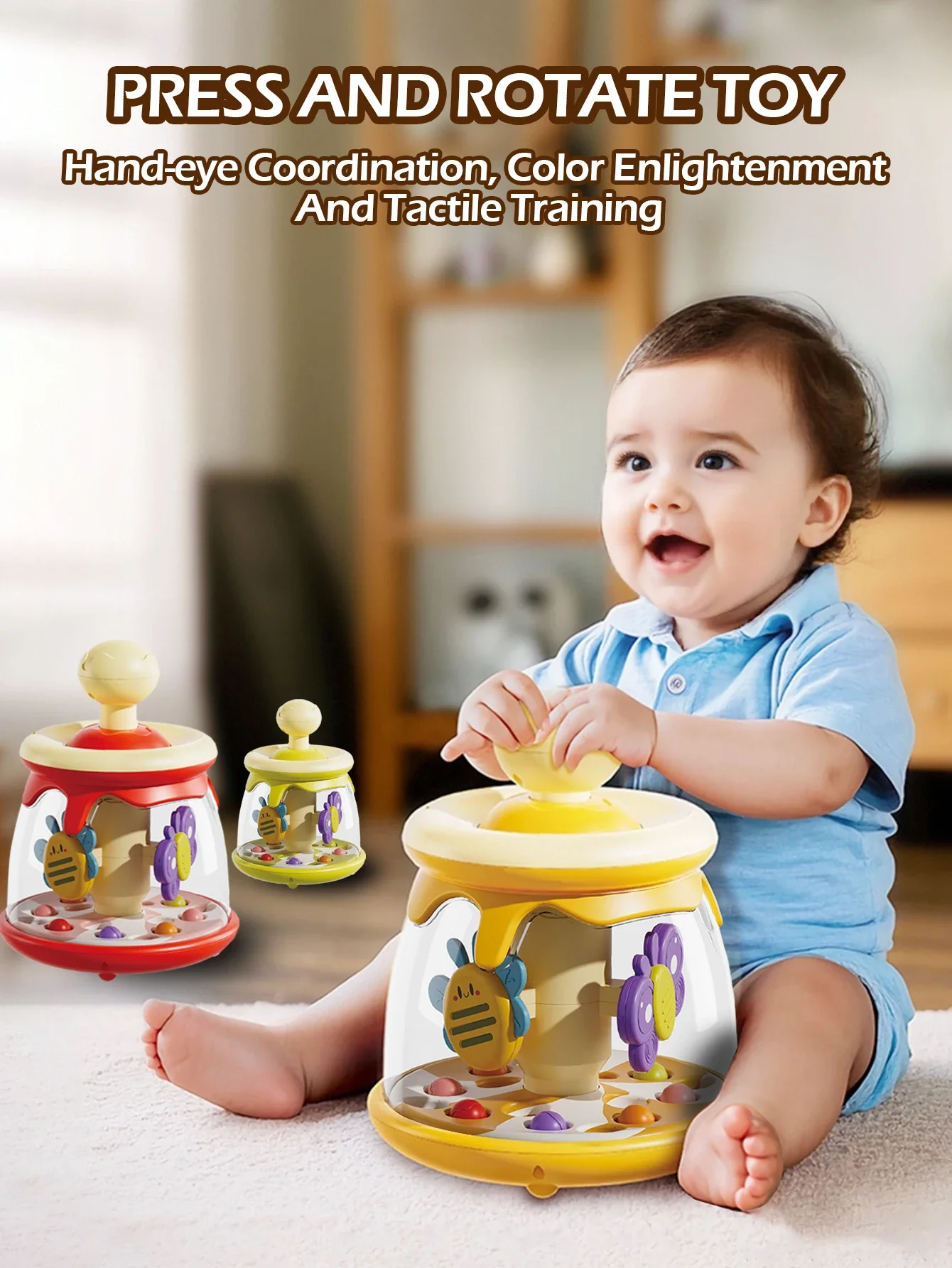 Jouets éducatifs à presser pour enfants de 6 mois et plus, rotatifs avec insectes et boules, coordination des mains, cadeau de noël apaisant, 1 pièce