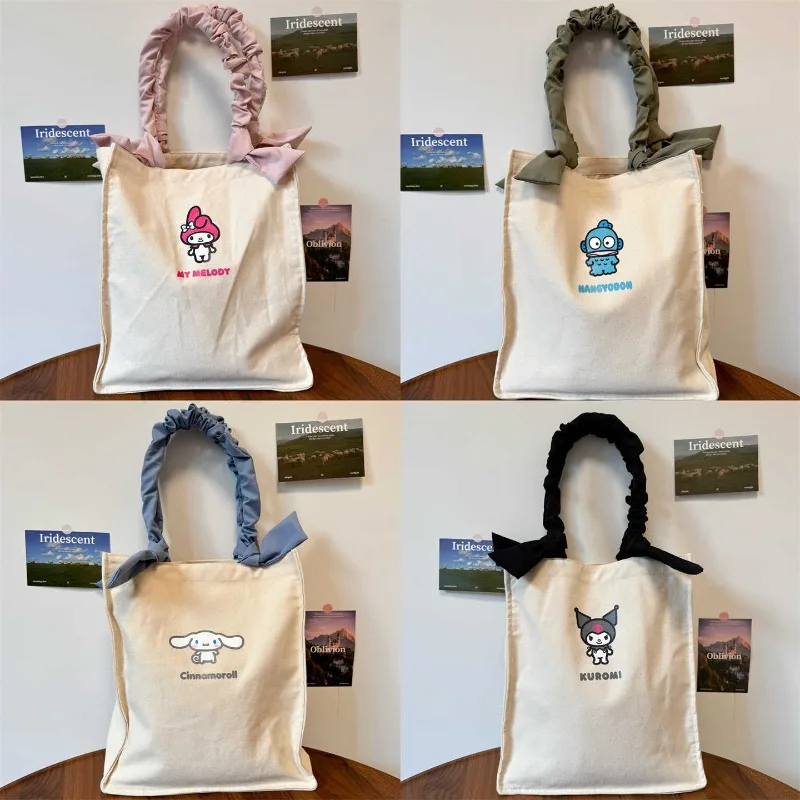 

Sanrios Hangyodon My Melody Large Capacity Printed Casual Shoulder Bag Girls Sweet Cinnamoroll Kuromi Lace Commuter Canvas Bag