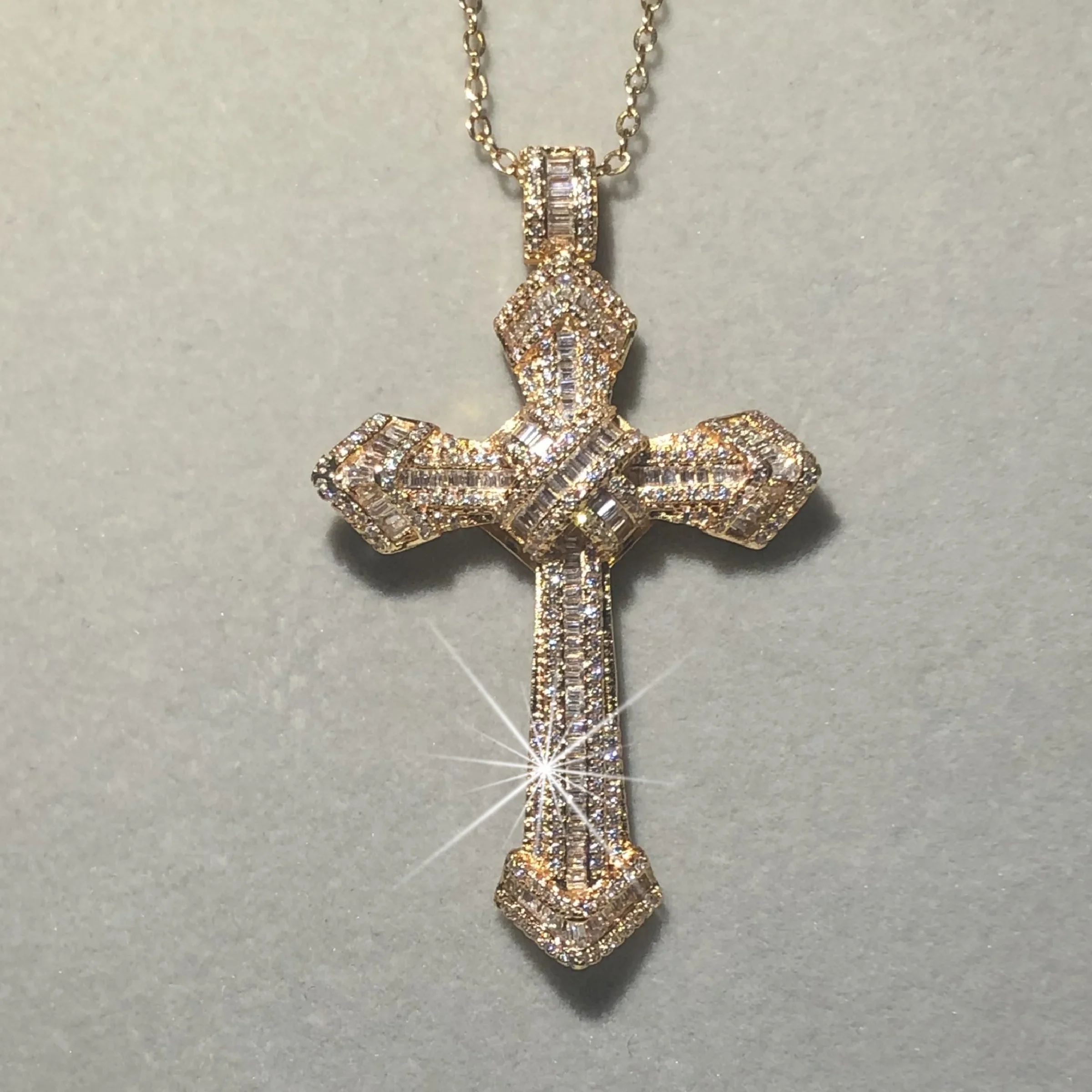 Handmade Christianity Cross Pendants sona diamond painting full real 925 silver 14k gold Wedding Necklace for Women Men jewelry