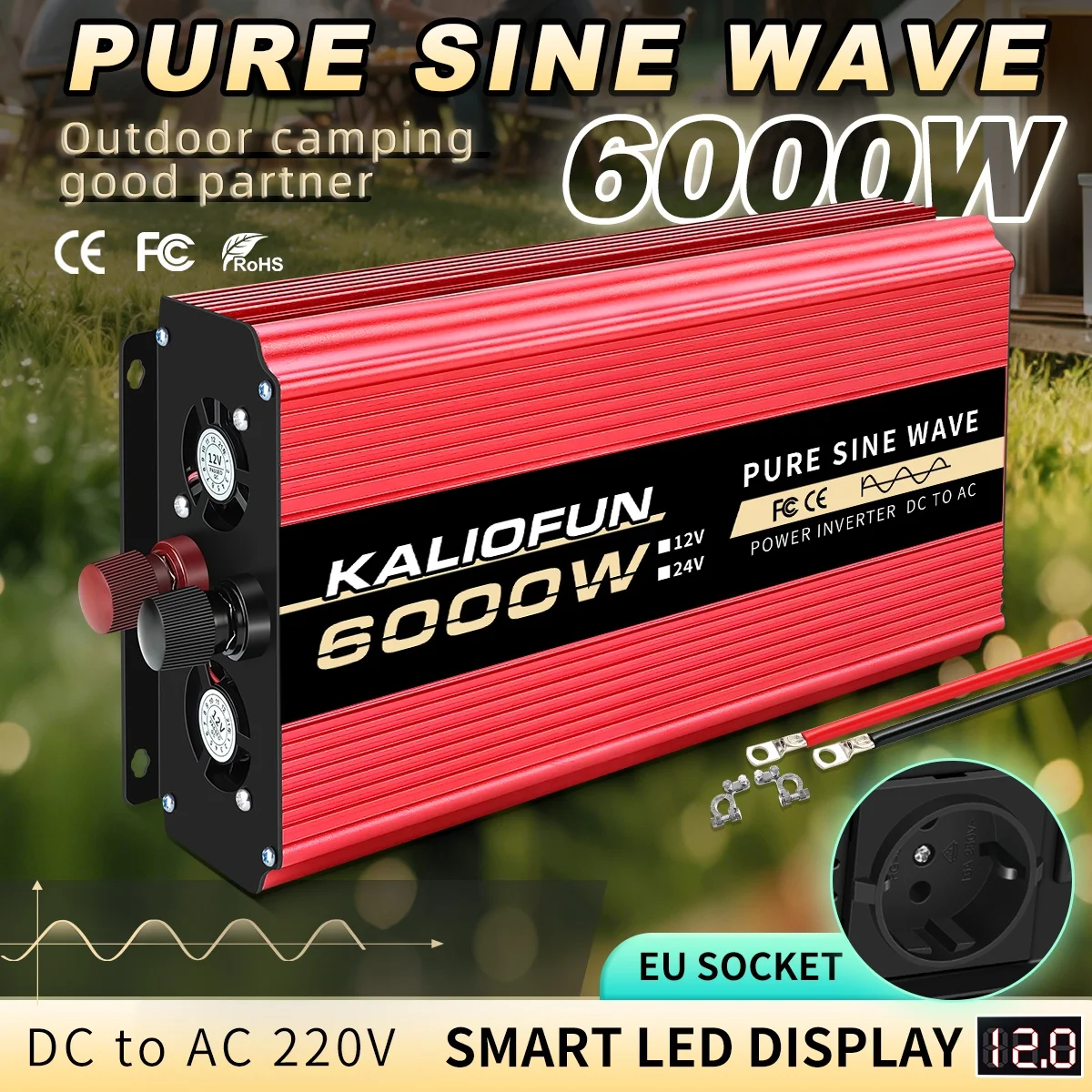 

6000W/7000W/8000W/10000W Pure Sine Wave Inverter DC 12V to AC 220V 50hz Power Inverter Charger Converter Adapter EU Socket