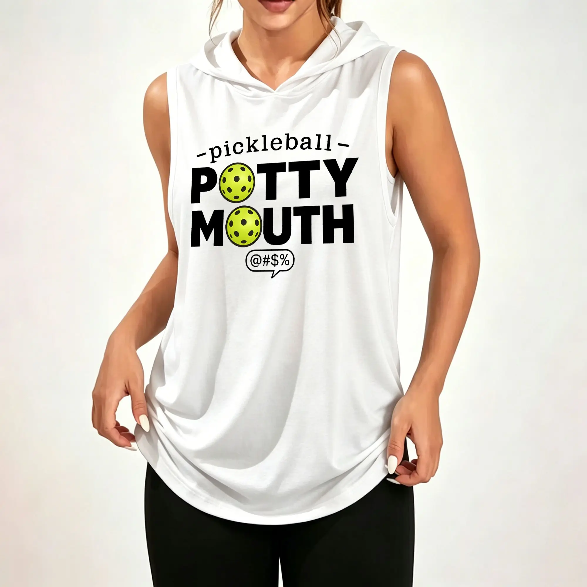 Women's Sleeveless Hoodie, Pickleball Sport Themed Letter With Ball Graphic Print Casual Hooded Tank Top