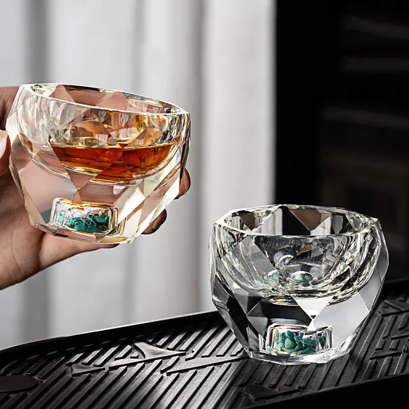 1pc 50ml copos de tiro diamante facetado dupla inferior copo de vidro cristal para uísque espresso xícara chá barra luz luxo drinkware