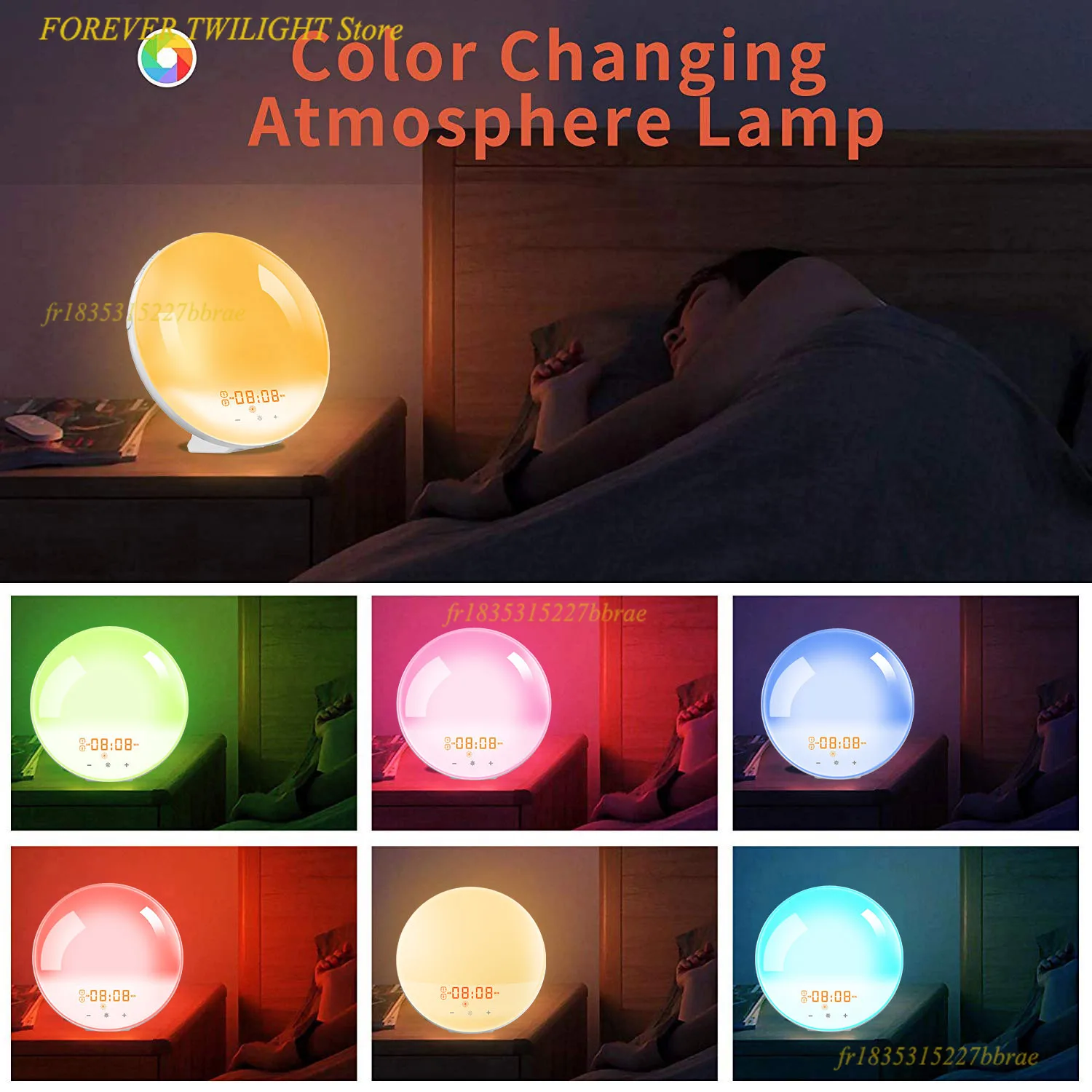 ساعة منبه لشروق الشمس، ساعة إضاءة للاستيقاظ، ساعة رقمية تناظرية لشروق الشمس/غروب الشمس، وظيفة الغفوة، ضوء ليلي، ساعة مكتب راديو Fm #5