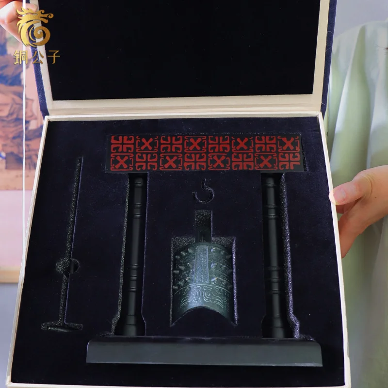 Single Frame Bell Antique Bronze Classical Musical Instrument Chime Simplified Version Desktop Ornament Teaching Aids Gift Box W