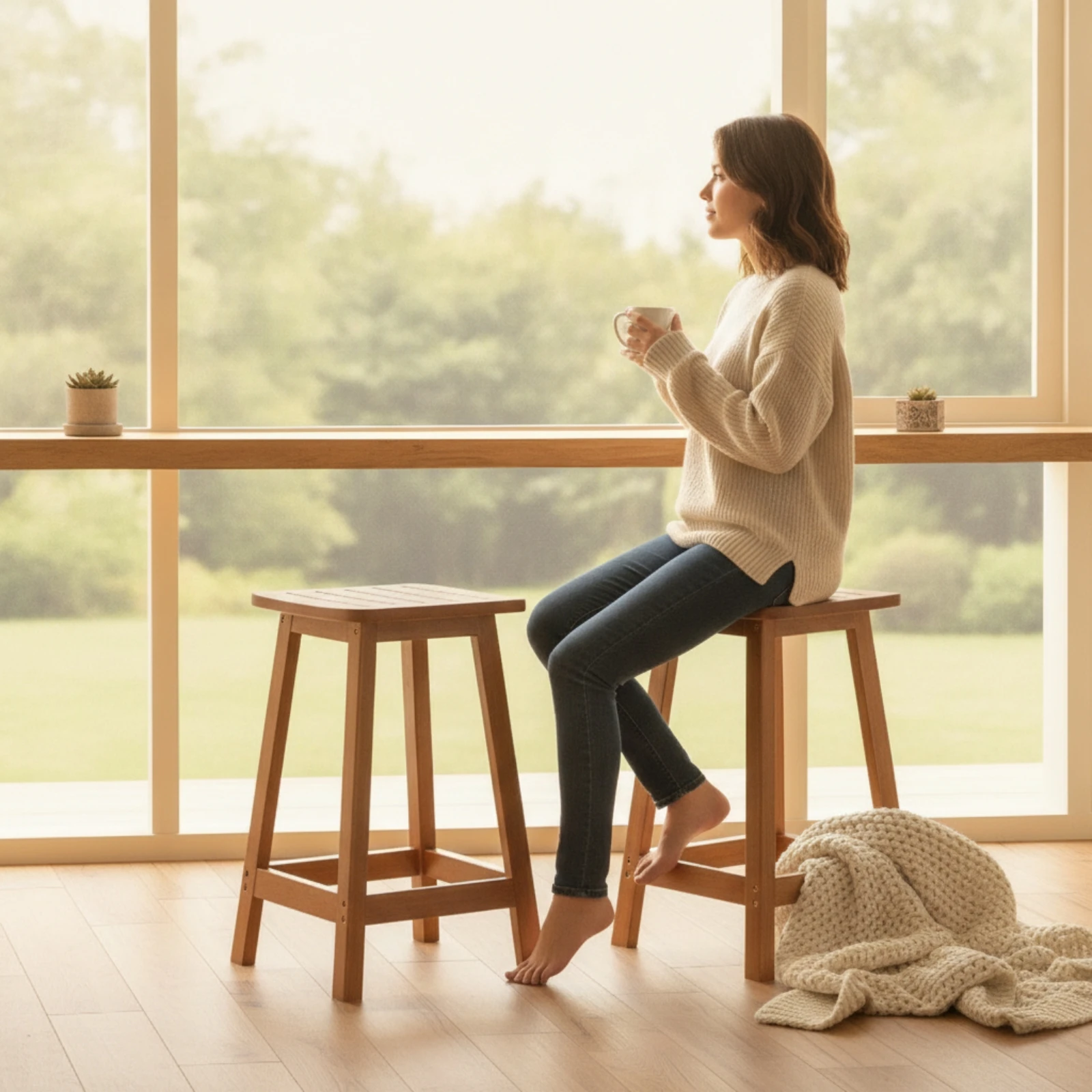 Home Bar Stools - Stołek barowy z listwową oparciową, solidny