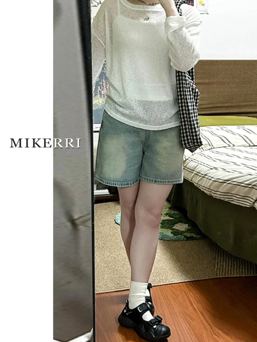 

Ретро джинсовые шорты с широкими штанинами для женщин, летние, новые, больших размеров, свободного кроя, для фигуры типа «груша», бриджи средней длины