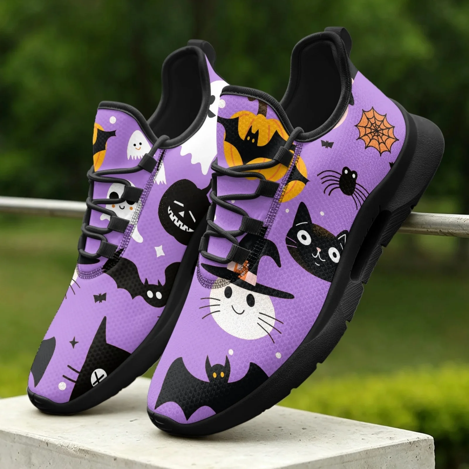 PENSTROLL Halloween Men's Sneakers Featuring Spooky Pattern, Lightweight Lace-up Tennis Shoes for Outdoor and Business Wear