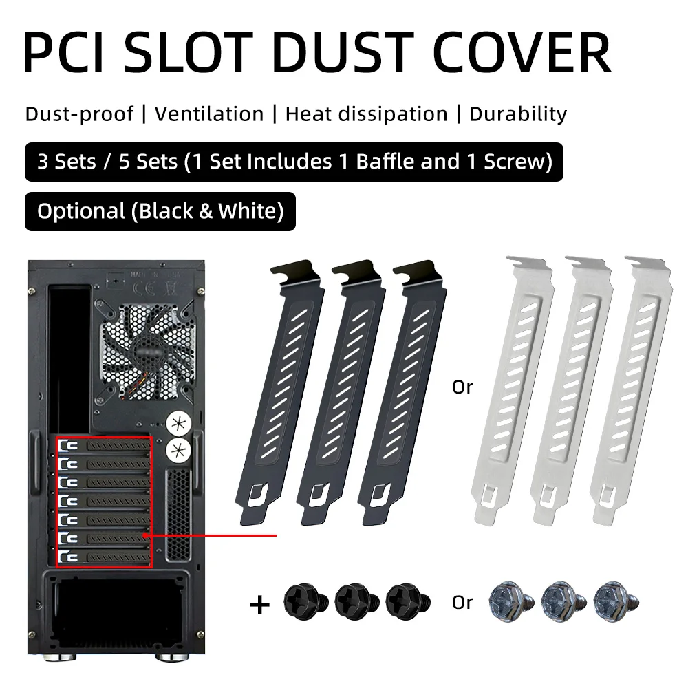 3/5Pcs Black White PCI Slot Dust Filter Blanking Plate, Ventilation PCI Bezel Cover With Screws For PC Case