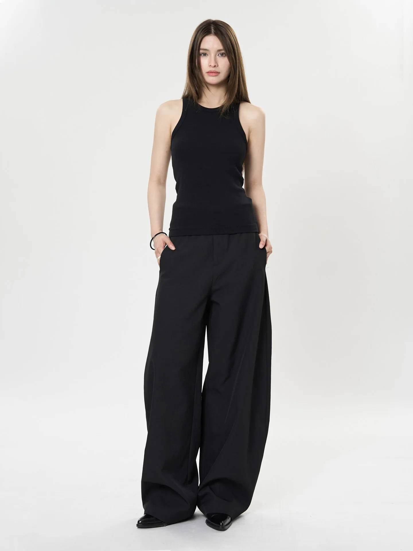 Old Money Style Scimitar Silhouette Pant Loose Fit High Waist Slimming Commuter Trousers For Women