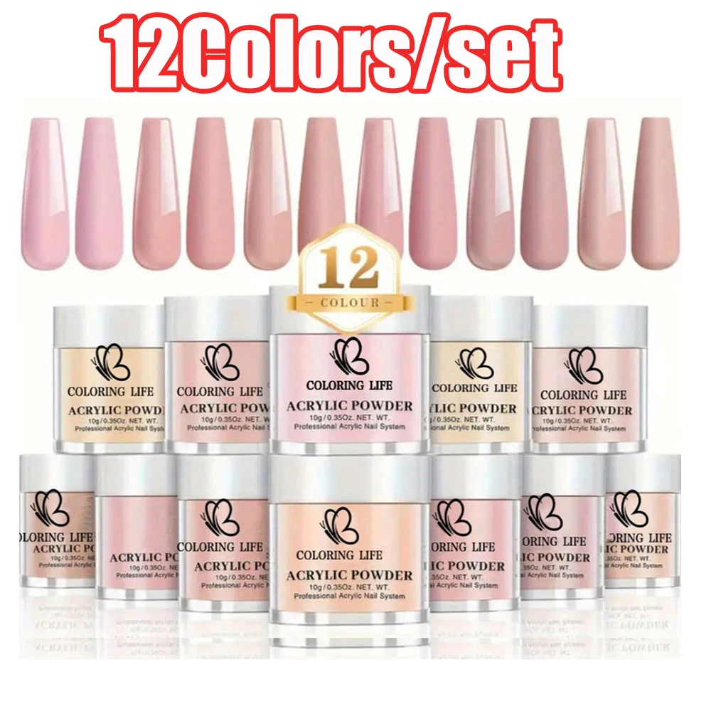 12jarX10g المهنية 3IN1 عارية الوردي مسمار الاكريليك مسحوق سريع الجافة تمديد/نحت/بناء عارية كريستال مسحوق لصالون الأظافر الغبار #1
