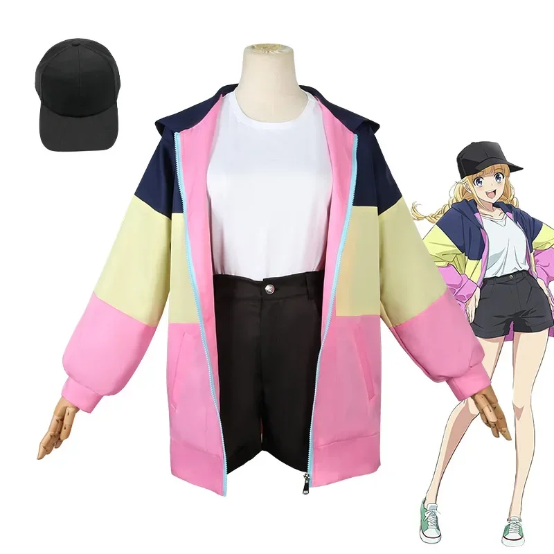 Anime Cosplay Costume Sets para meninas, Ya Boy Kongming, Tsukimi Eiko, jaqueta com capuz, peruca, chapéu, roupa Paripi Koumei Tsukimi