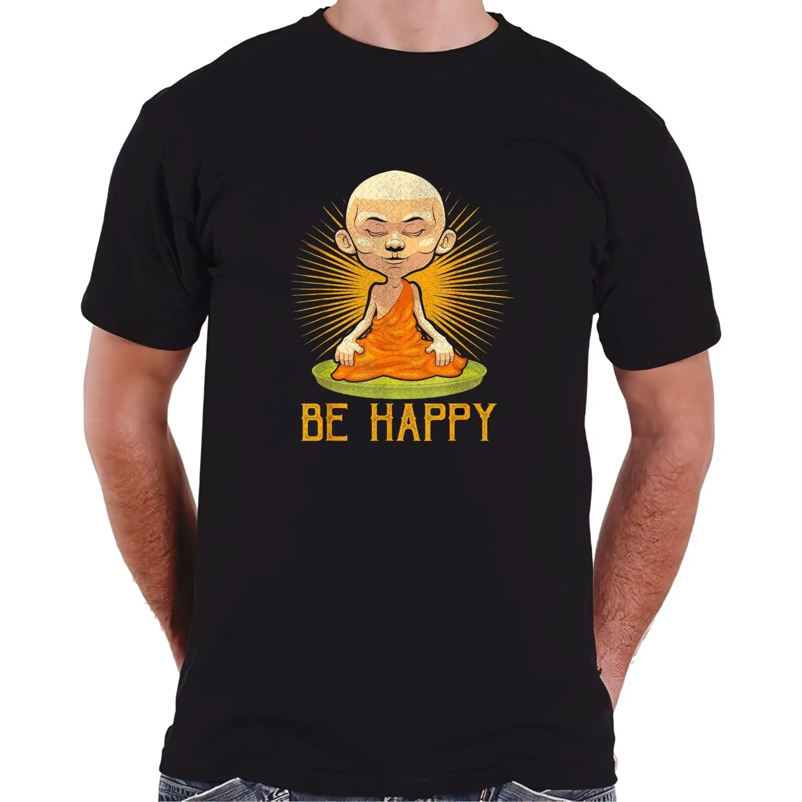 

NEW LIMITED Be Happy Be Kind Little Buddha Zen Buddhism Meditation T-Shirt S-3XL