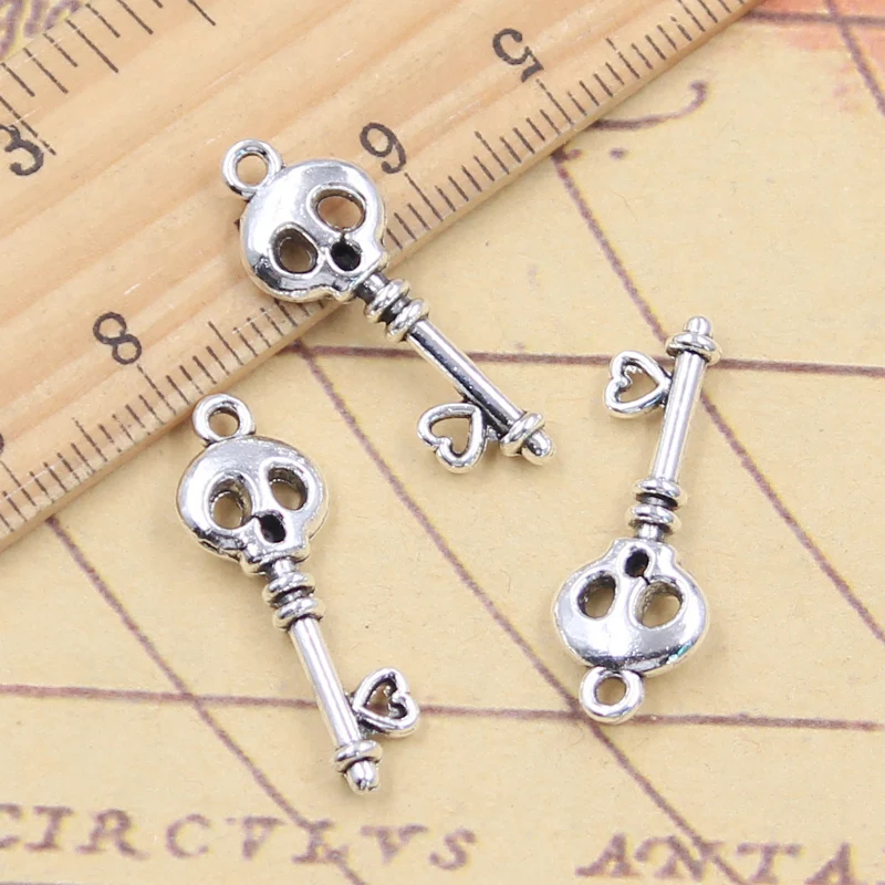 20pcs Charms Skull Key 26x9mm Tibetan Silver Color Pendants Antique Jewelry Making DIY Handmade Craft