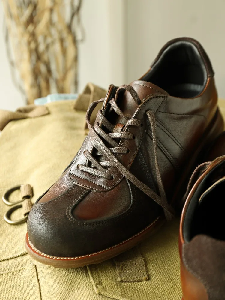 British Men Sneakers Genuine Leather Vintage Low-top Casual Shoes Trendy Breathable Rubber-sole Outdoor Training Shoes