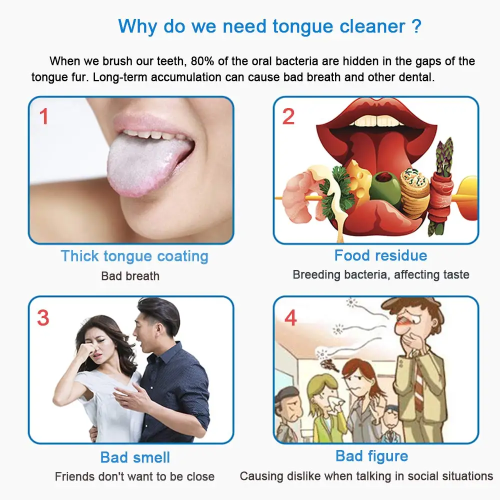 Tongue Scraper Cleaner Adults Kids Stainless Steel Dental Oral Care 4Pcs
